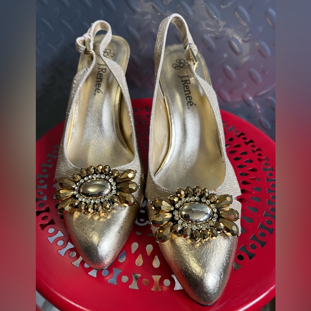Gold J.Reneé sling back pumps size 8. Worn once for a wedding.